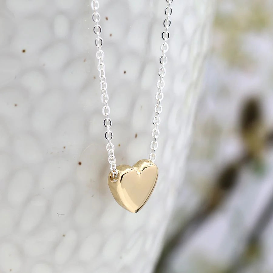 POM Peace Of Mind Simple Gold Puffed Heart on Silver Plated Chain 03561