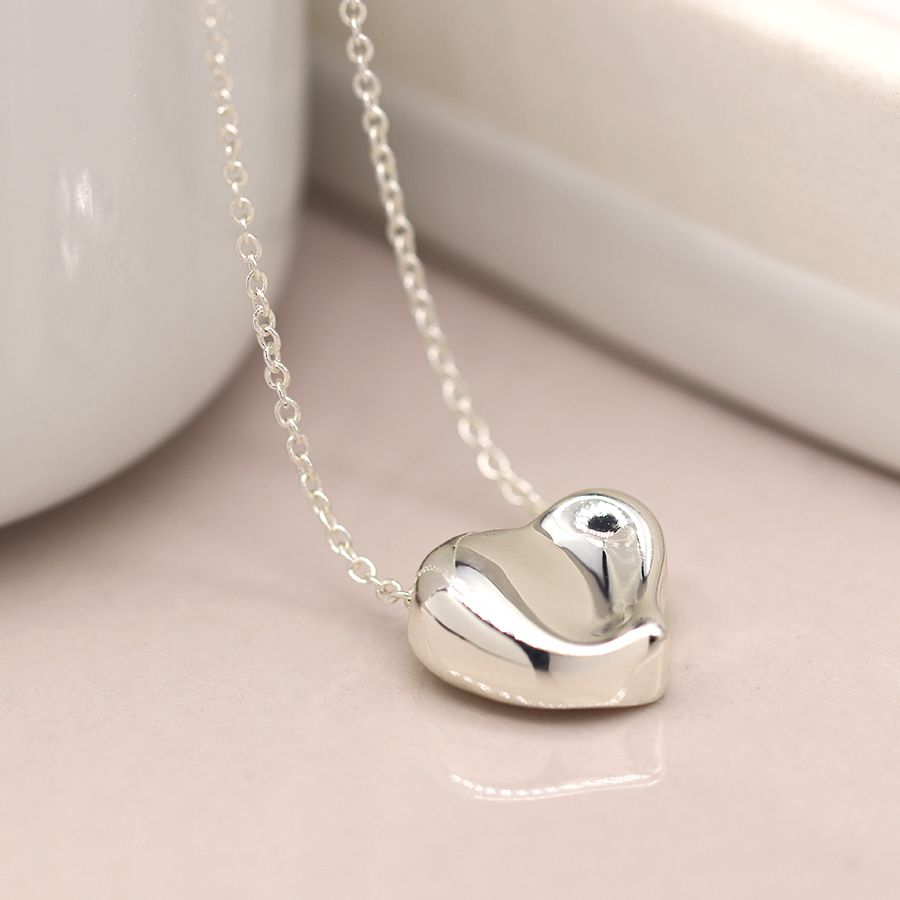 POM Silver plated wavy surface heart necklace 04054