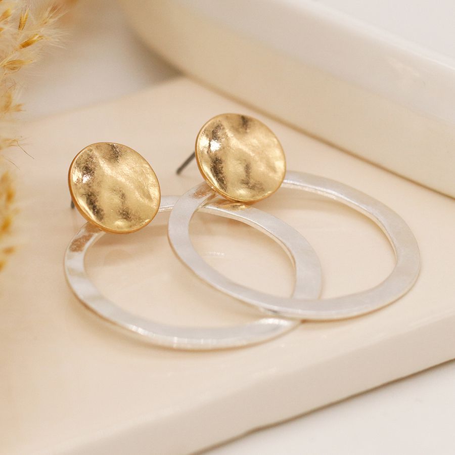 POM Golden organic disc and silver plated hoop earrings 04069