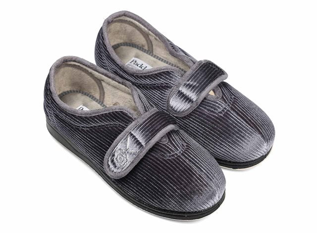 Padders Camilla Ladies Wide Fit Slipper Grey Sparkle Cord