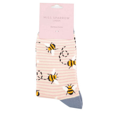Miss Sparrow Bees Stripes SKS347 Dusky Pink & Cream