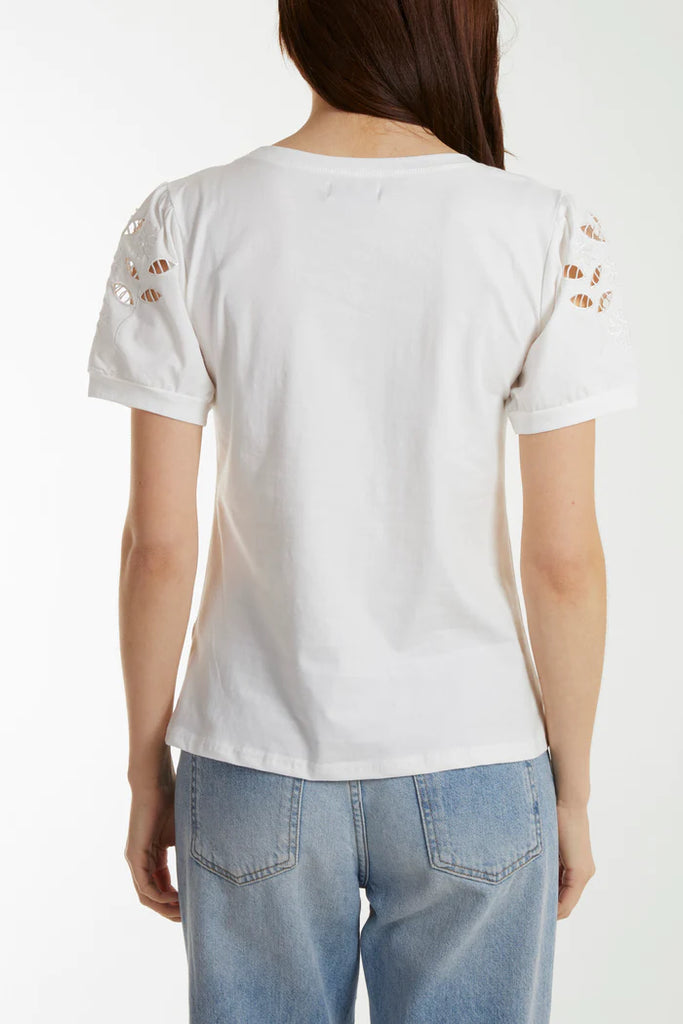 Embroidered Sleeve T Shirt White