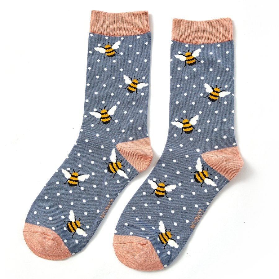 Miss Sparrow Spotty Bumble Bees Bamboo Socks Cornflower SKS238