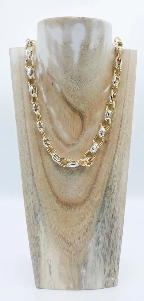 Jess & Lou Gold & Silver Bold Link, Chunky Chain Necklace NK292MXD