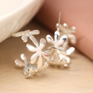 POM Silver plated simple daisy chain hoop earrings 04037