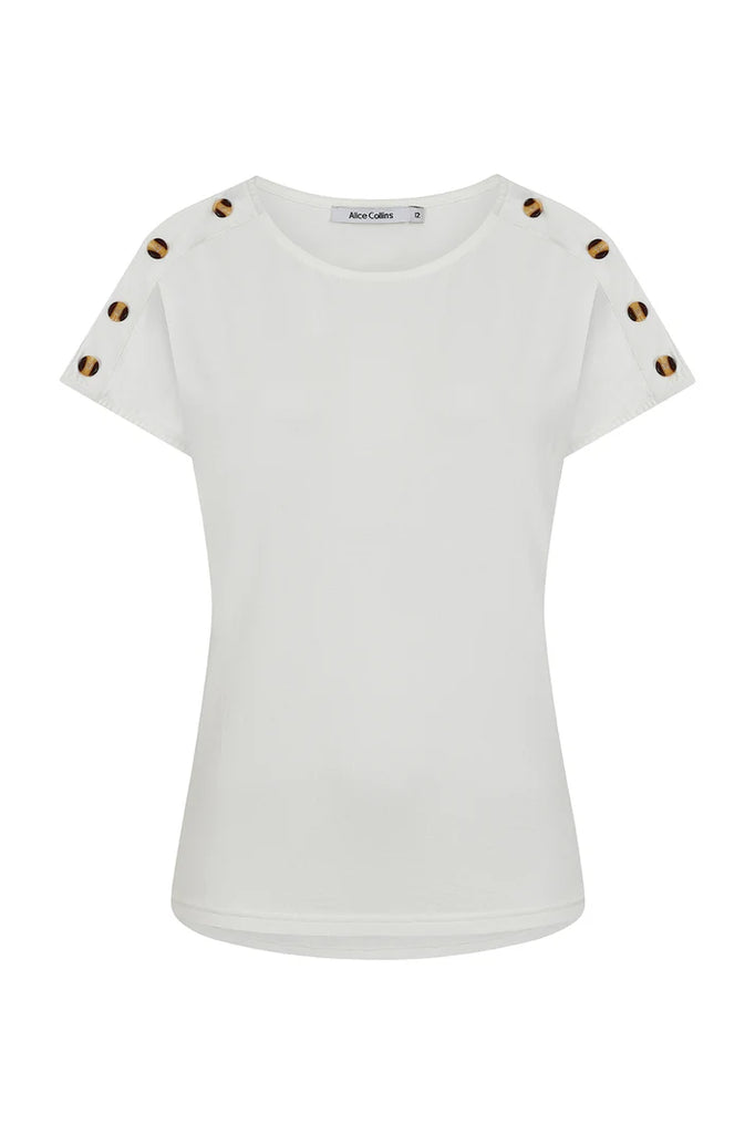 Alice Collins Button Shoulder Top  - White