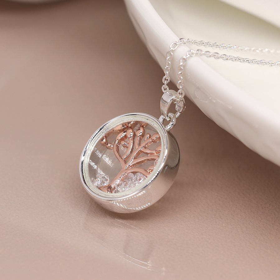 POM 03232 Circle frame necklace with rose gold tree and crystals