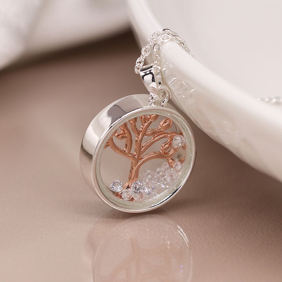 POM 03232 Circle frame necklace with rose gold tree and crystals