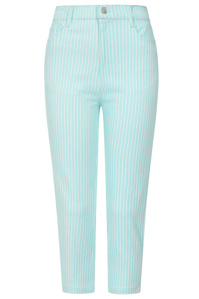 Alice Collins Cassie Stripe Cropped Trouser Mint/White