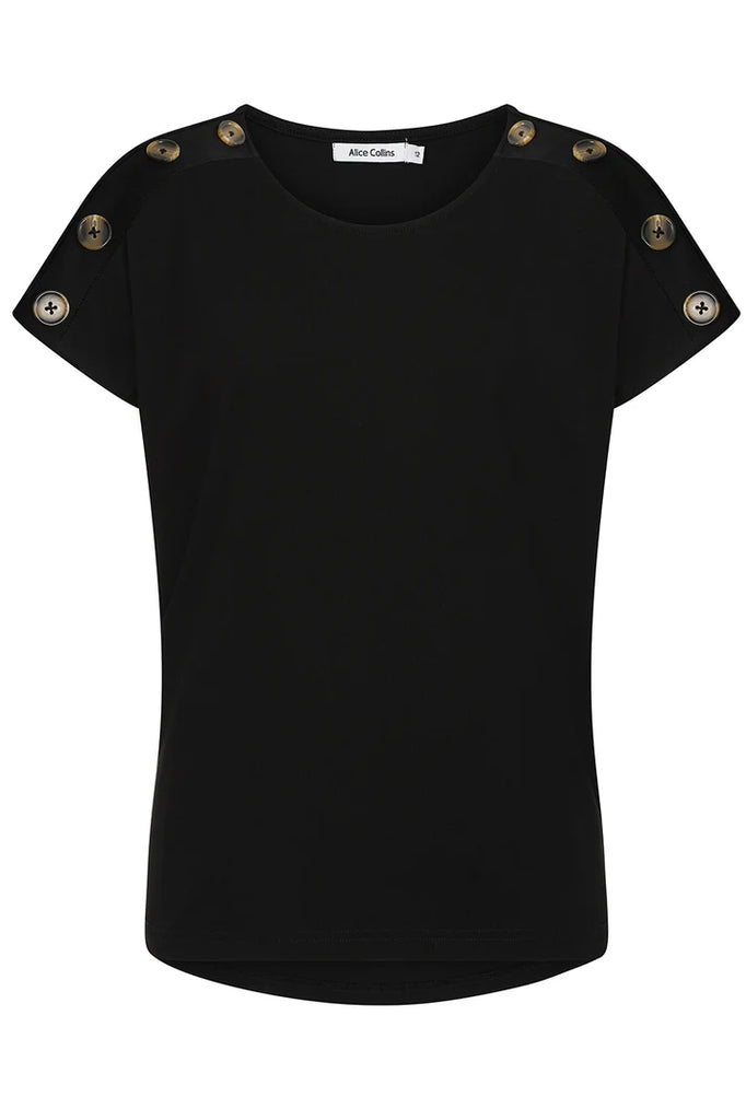 Alice Collins Button Shoulder Top - Black