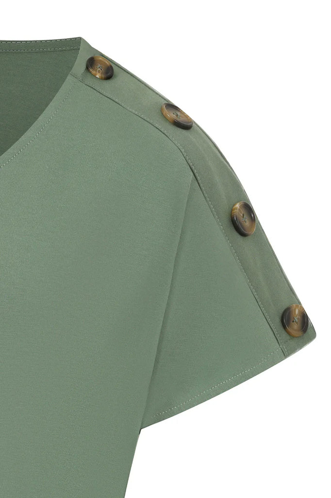 Alice Collins Button Shoulder Dress  - Deep sage