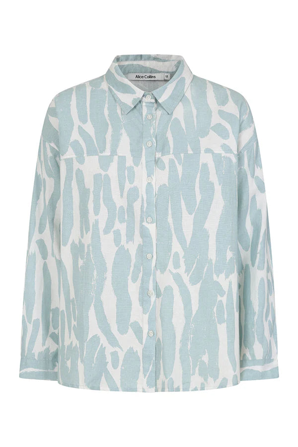 Alice Collins Beth Brush Strokes Cotton Shirt 034S324 - White/Chalk Blue