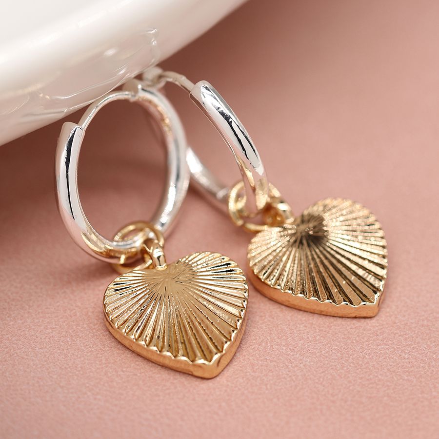 POM Silver plated hoop and golden embossed heart earrings 04014
