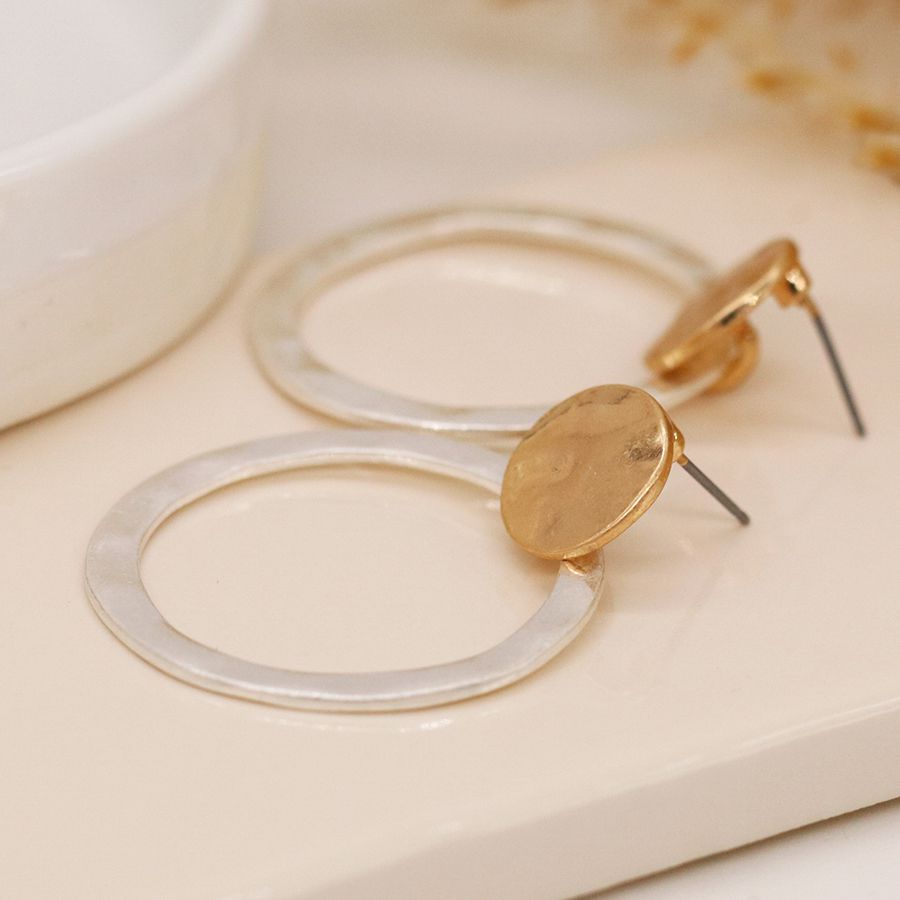 POM Golden organic disc and silver plated hoop earrings 04069