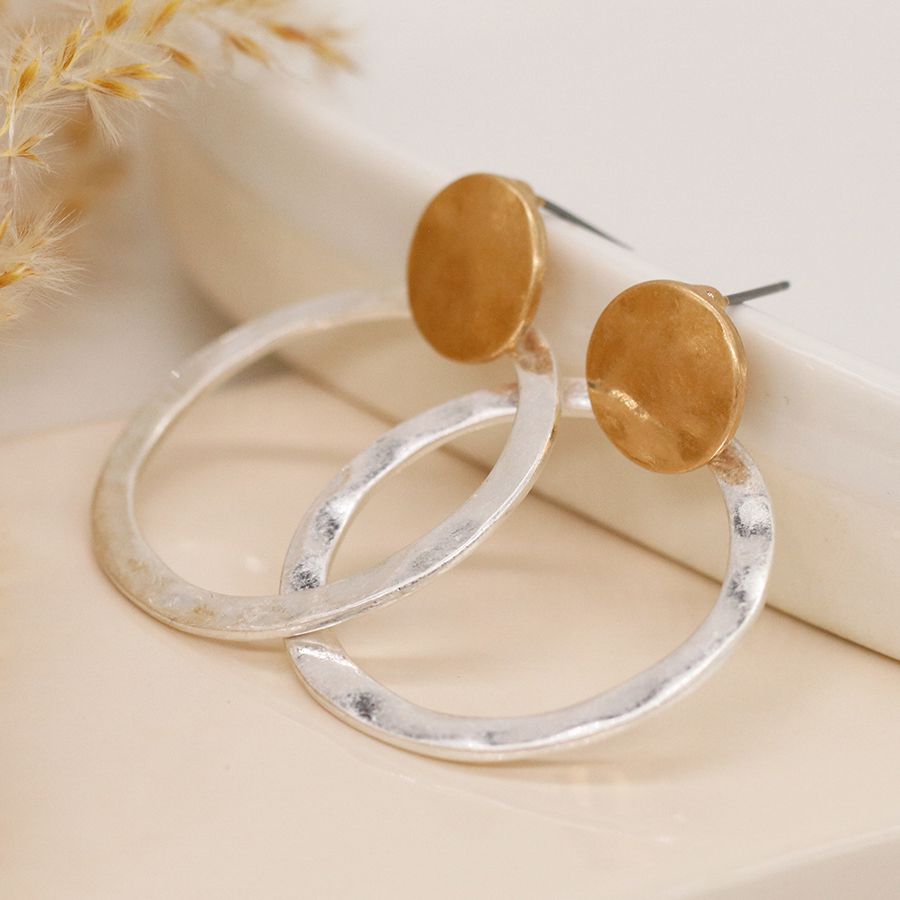 POM Golden organic disc and silver plated hoop earrings 04069