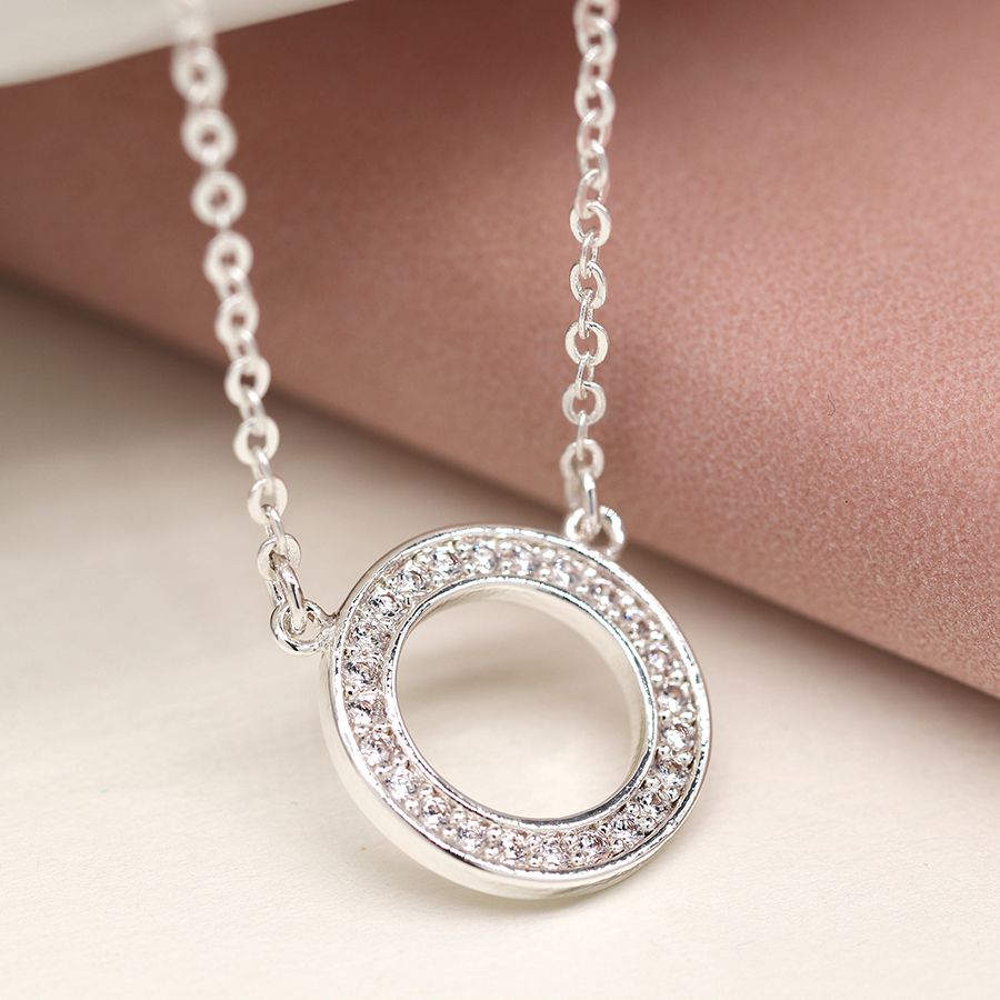 POM Silver plated crystal inset circle necklace 04071