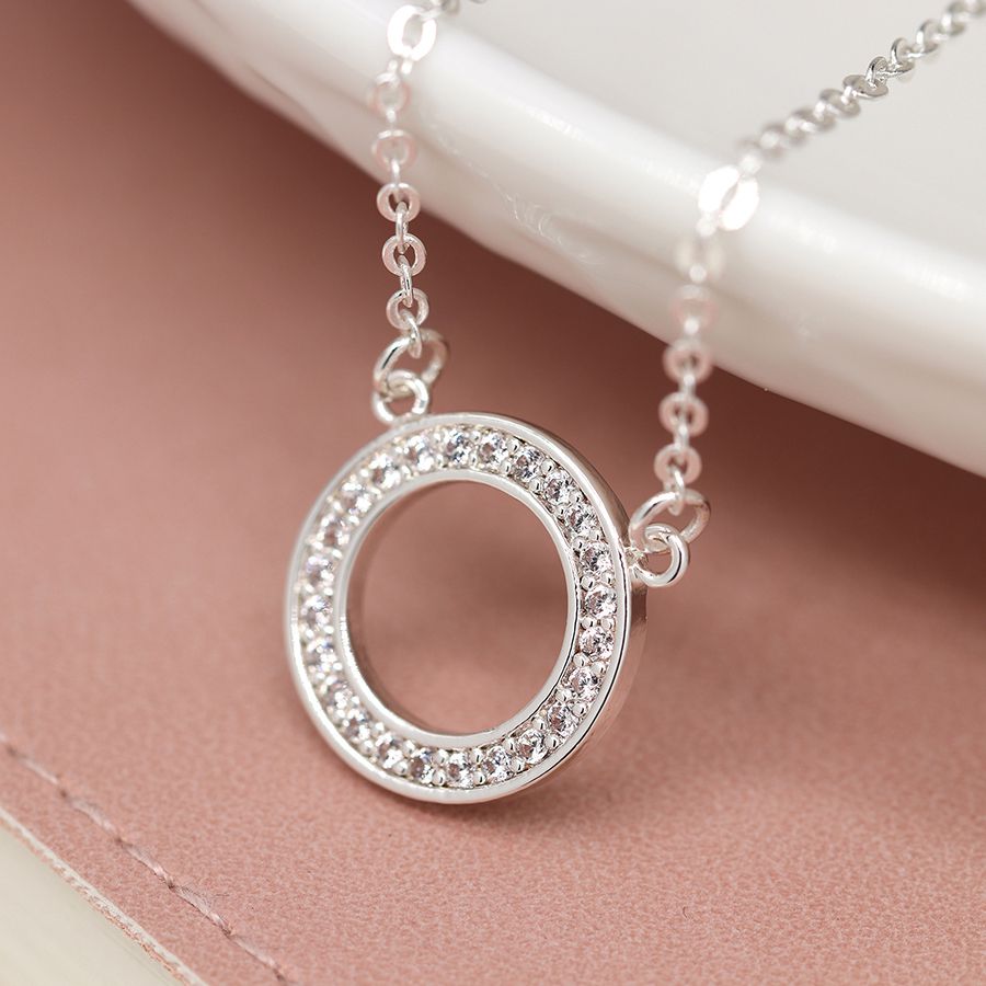 POM Silver plated crystal inset circle necklace 04071