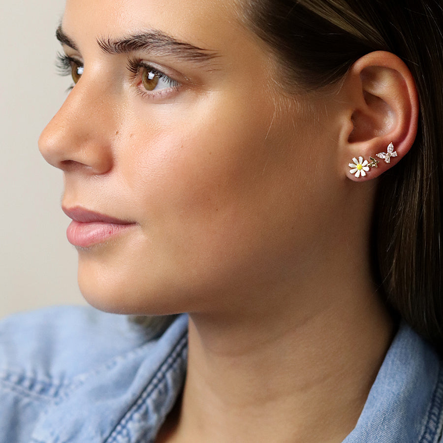 POM Golden triple flower and butterfly stud set 04395