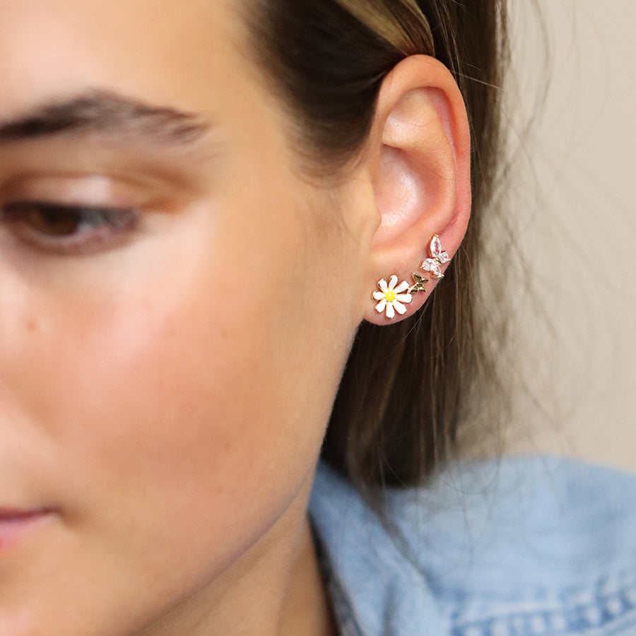 POM Golden triple flower and butterfly stud set 04395