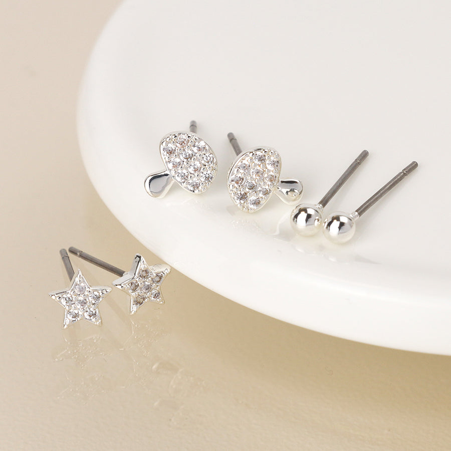 POM Silver Plated Star & Toadstool Tripe Pack Earings 04431