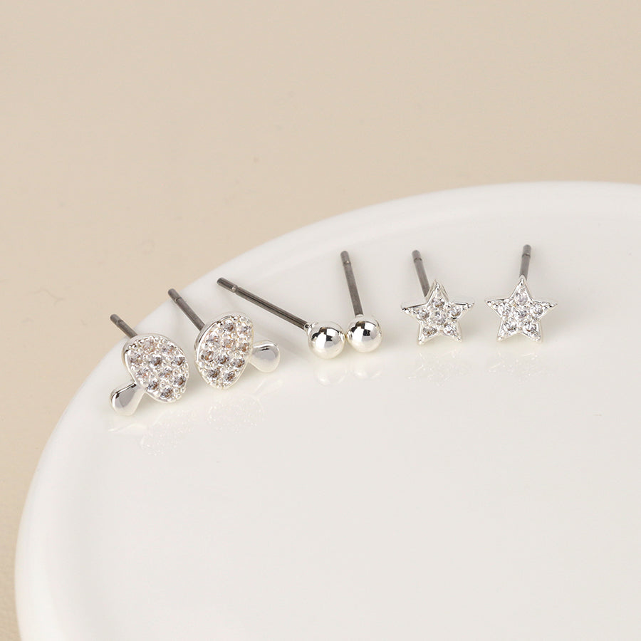 POM Silver Plated Star & Toadstool Tripe Pack Earings 04431