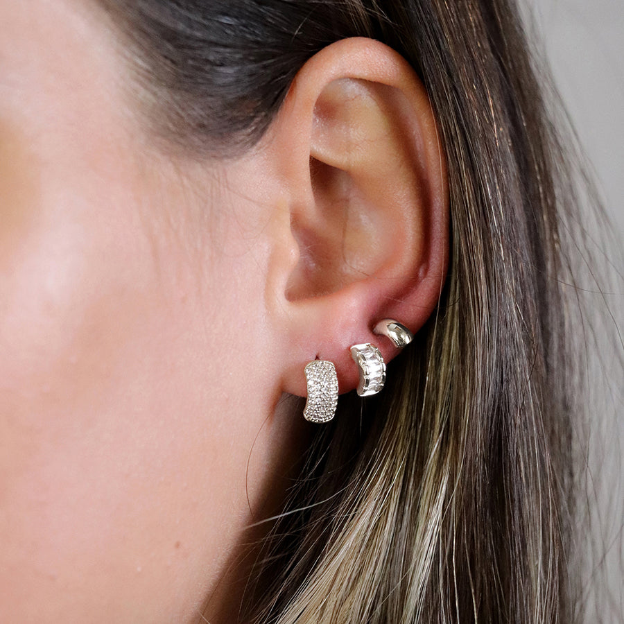 POM Silver Plated Triple Curve Stud Earring Set 04433