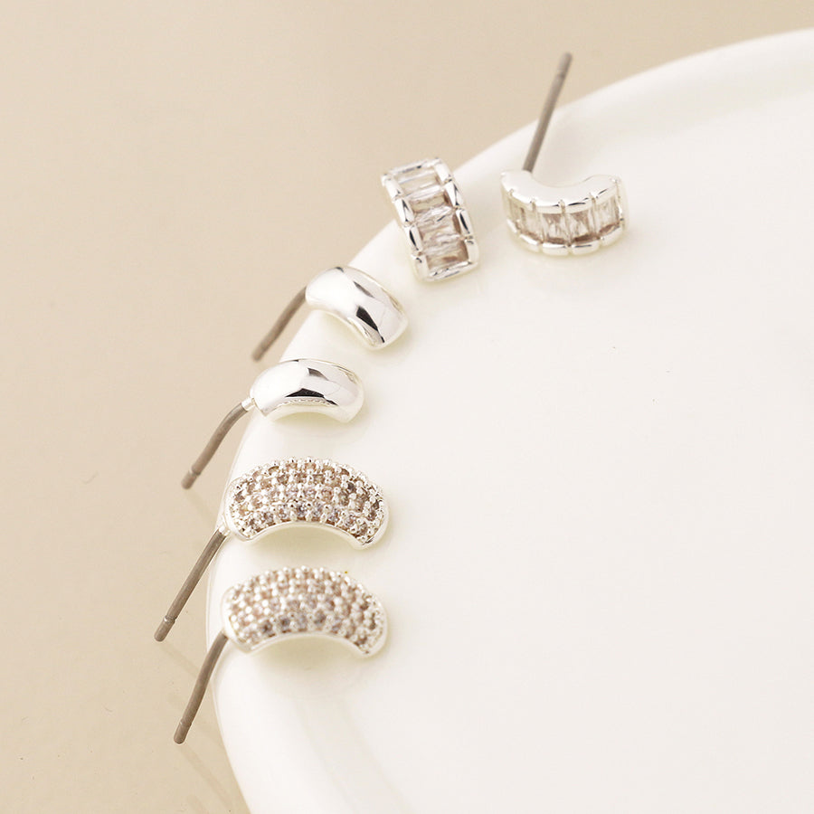 POM Silver Plated Triple Curve Stud Earring Set 04433