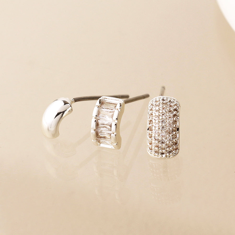 POM Silver Plated Triple Curve Stud Earring Set 04433