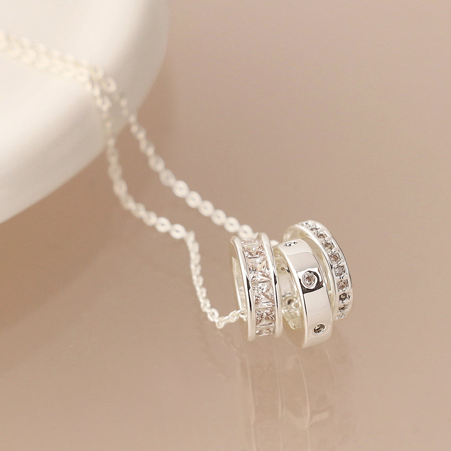 POM Silver Plated Triple Mini Cristal Rings Necklace 04449