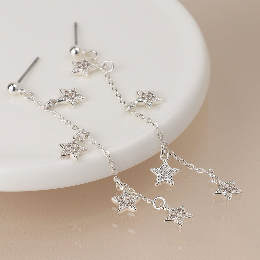 POM Silver Plated Pave Crystal Star Charm Earrings 04482