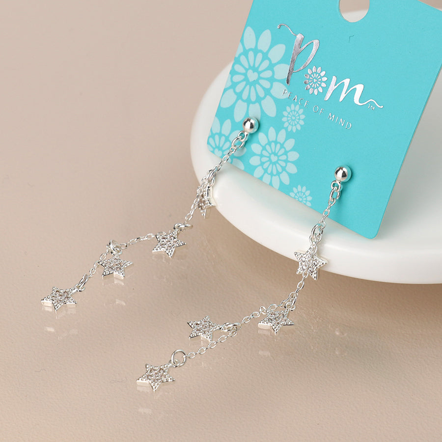 POM Silver Plated Pave Crystal Star Charm Earrings 04482