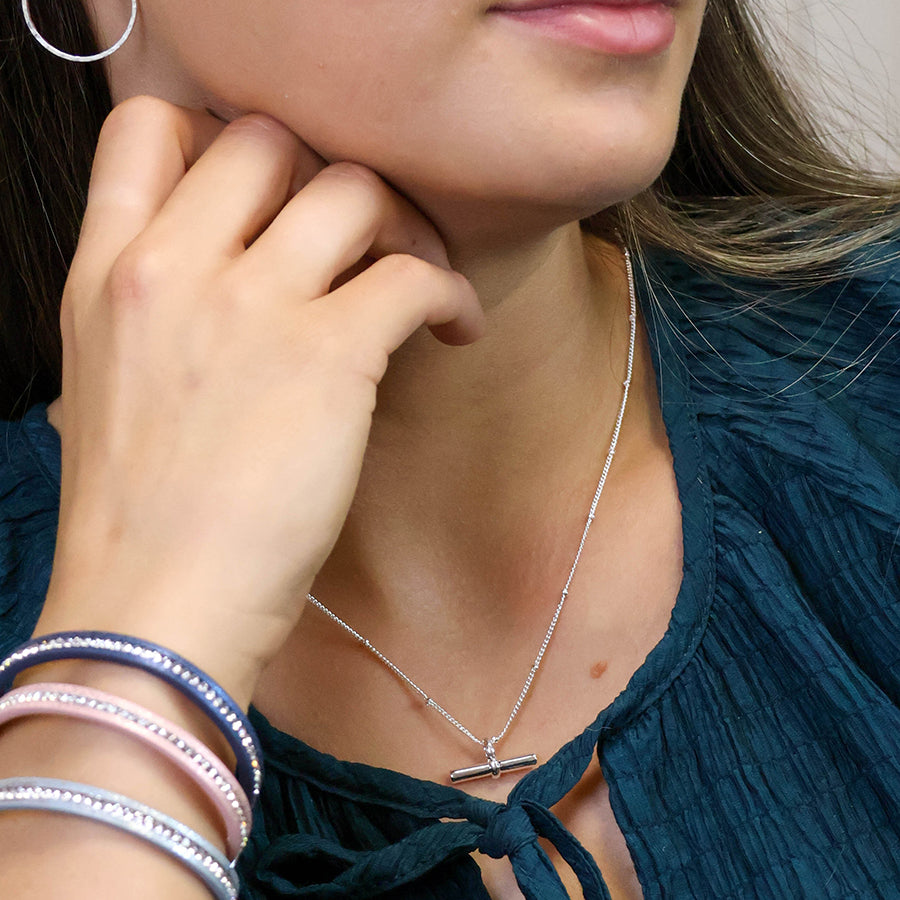 POM Silver Plated T Bar Chain Necklace 04503