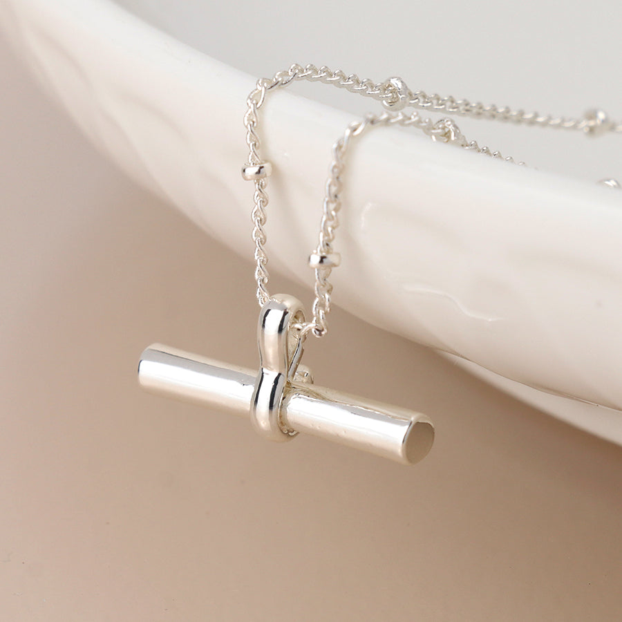 POM Silver Plated T Bar Chain Necklace 04503