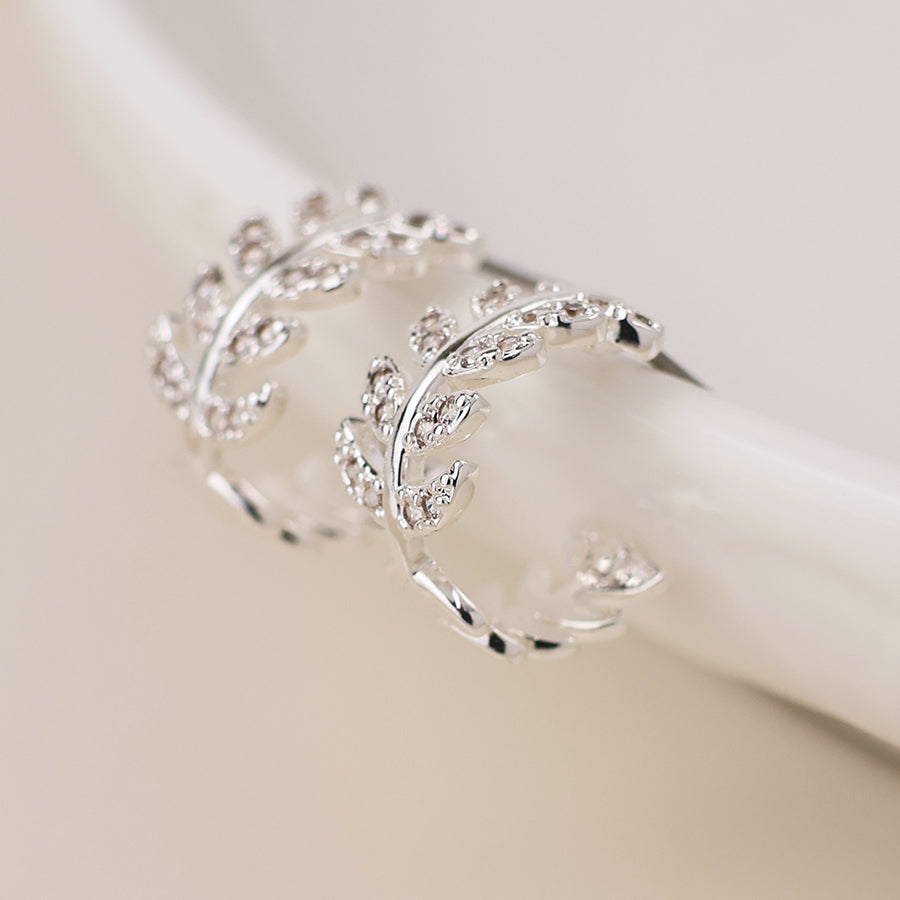 POM Silver Plated Crystal Leaf Sleeper Earrings 04507