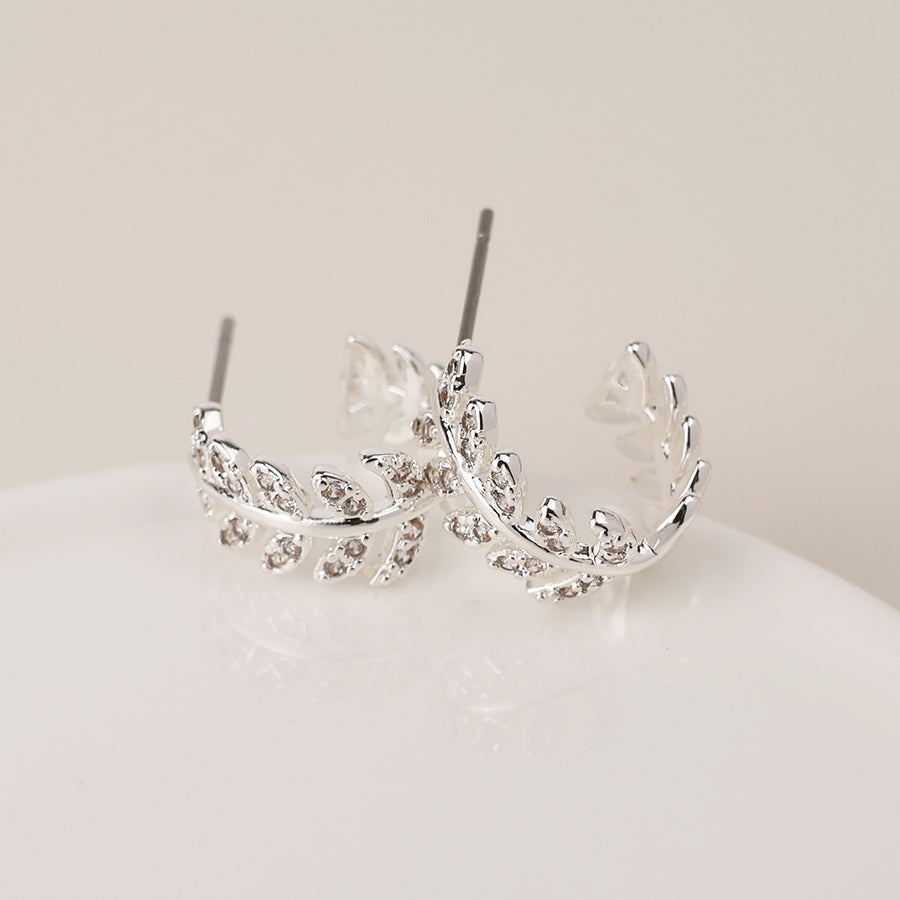 POM Silver Plated Crystal Leaf Sleeper Earrings 04507