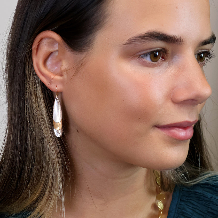 POM Brushed Finish Triple Layer Earrings 04535