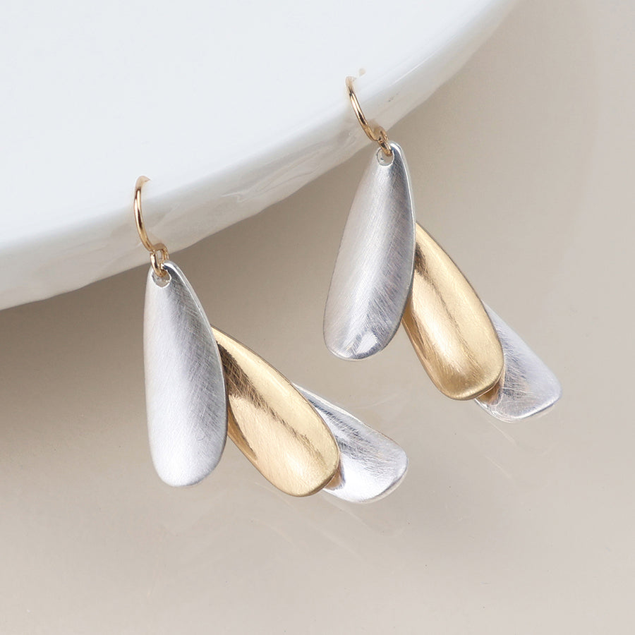 POM Brushed Finish Triple Layer Earrings 04535