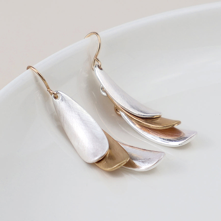 POM Brushed Finish Triple Layer Earrings 04535