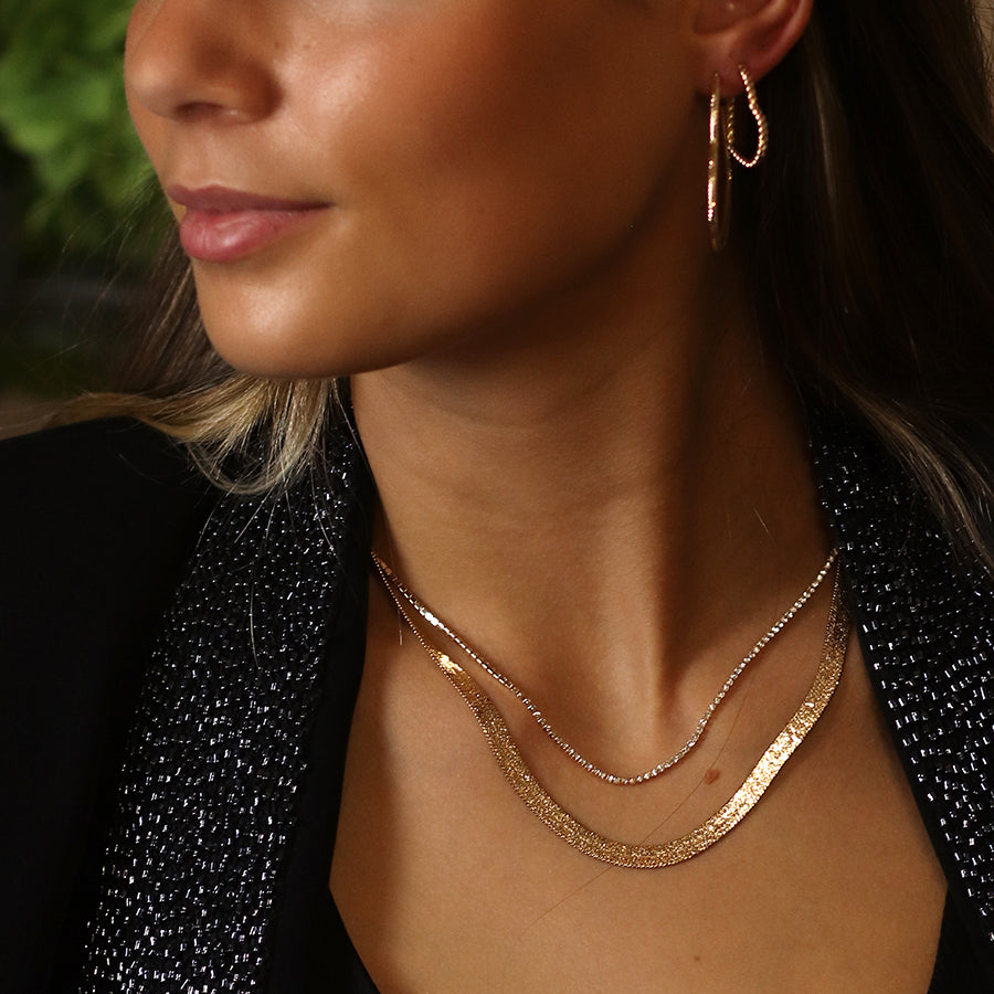 POM Golden Liquid Chain Sparkle Necklace 04573