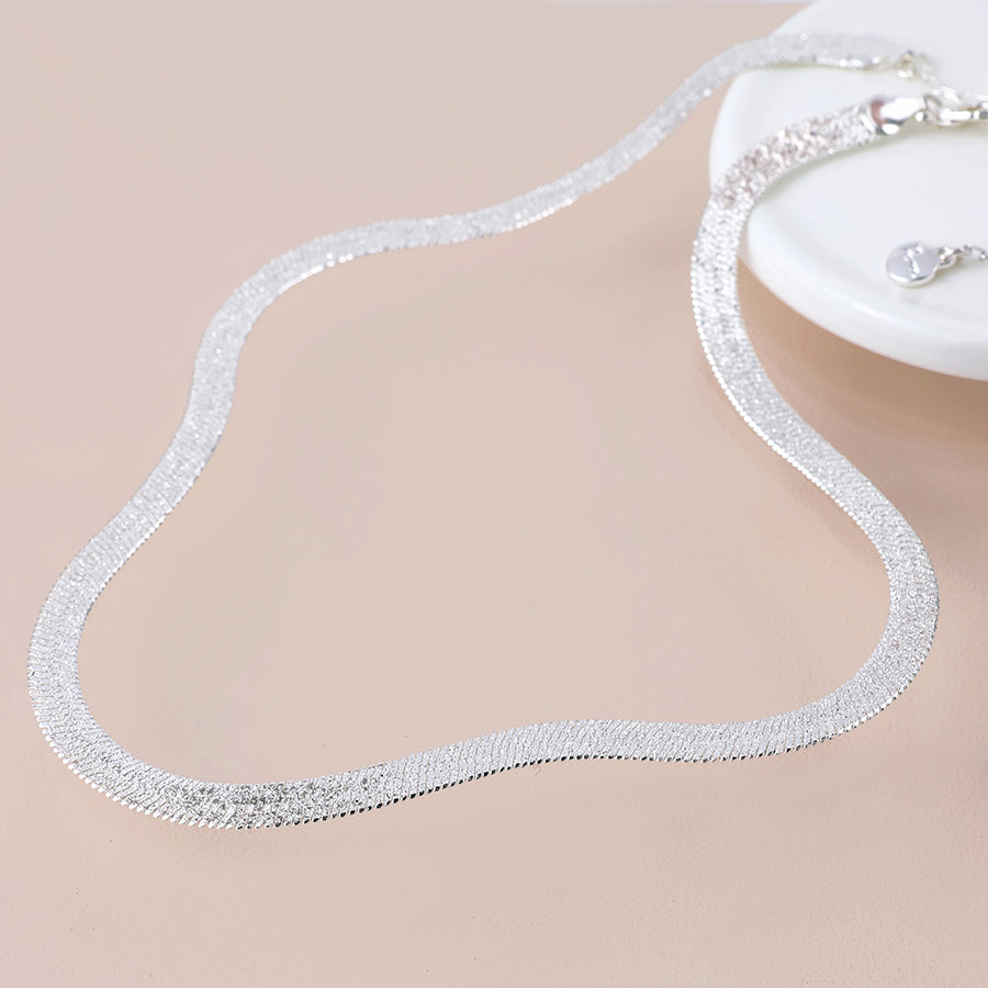 POM Silver Plated Liquid Chain Sparkle Necklace 04574