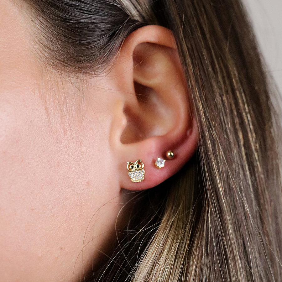 POM Gold Plated Crystal Owl Earring Set 04644
