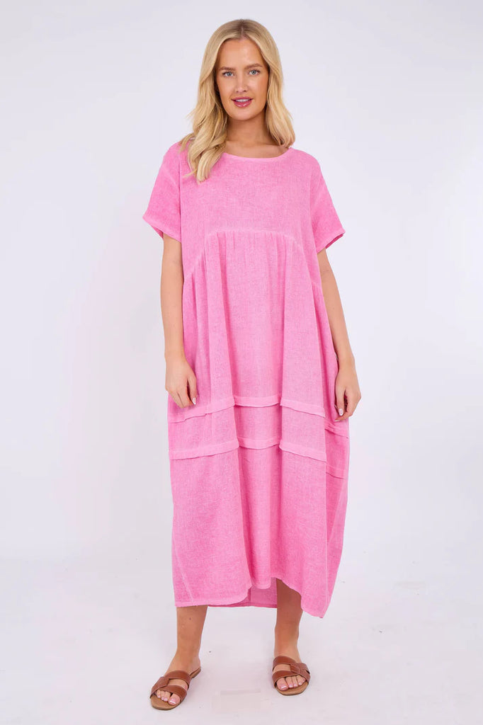 Washed Linen Side Pocket Cocoon Dress One Size