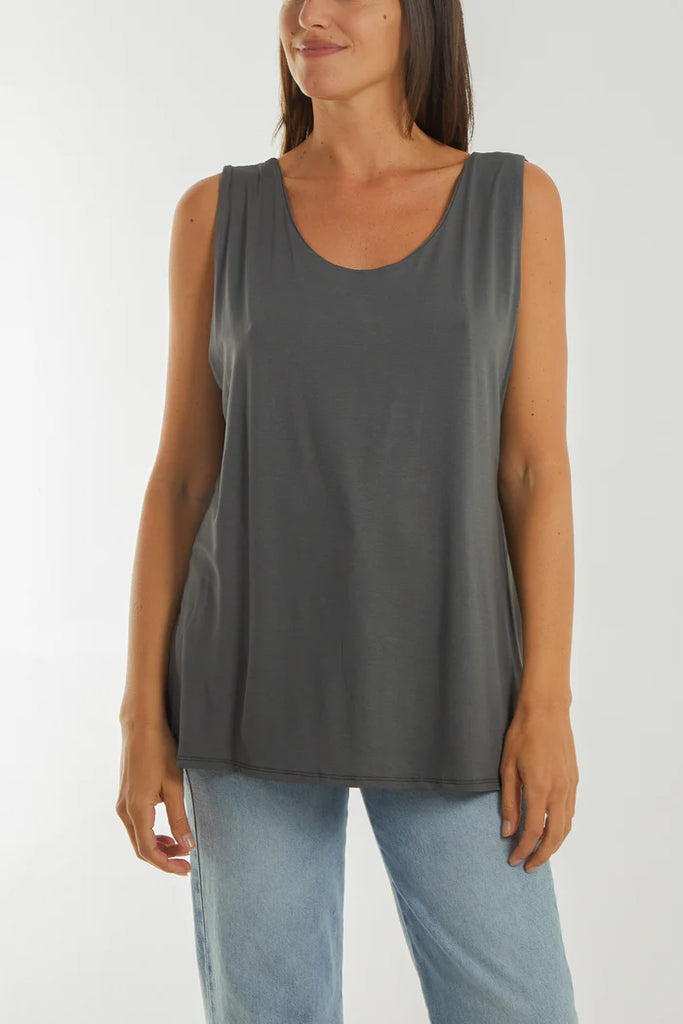 Double Layer Scoop Neck Plain Vest Top One Size up to 14