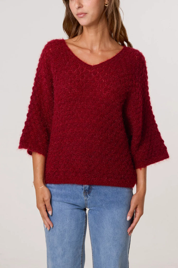 Pointelle Knit 3/4 Sleeve Jumper