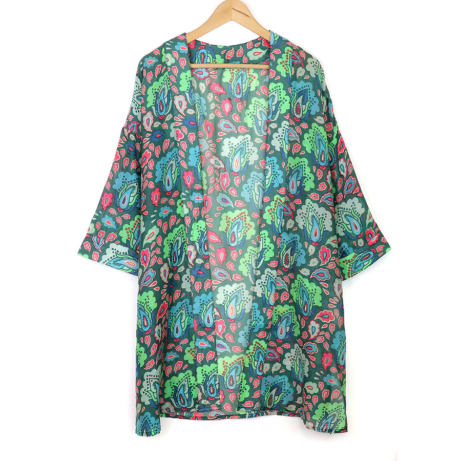 Pom Long green mix oversize paisley print kimono 10076