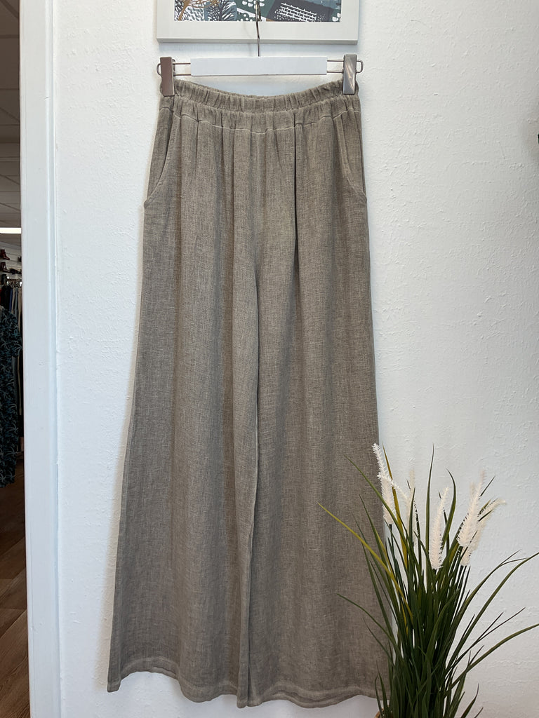 Washed Linen Wide Leg Trousers One Size