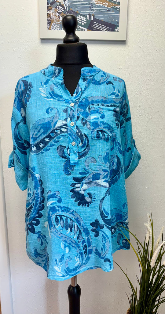 Paisley Swirl Cotton 3 Button Top One Size 8-18
