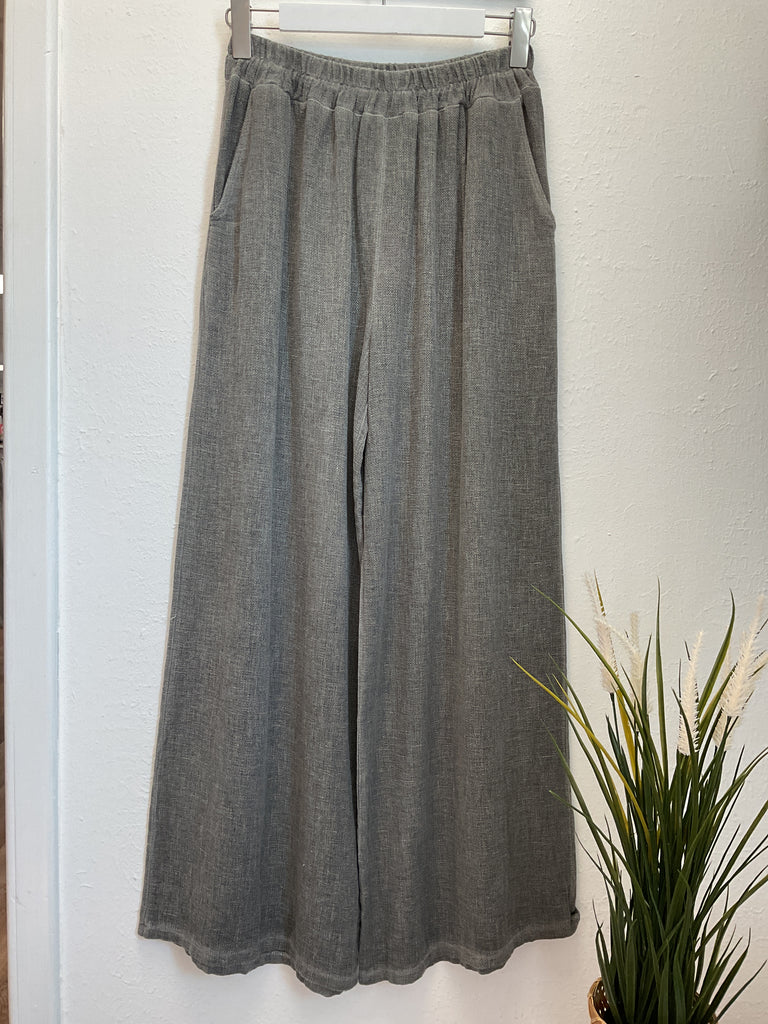 Washed Linen Wide Leg Trousers One Size