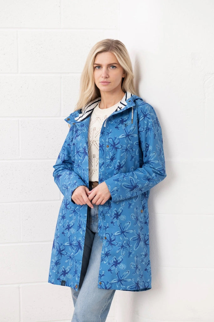 Lighthouse Ladies Beachcomber long II Waterproof Coat - Marine Blue Floral