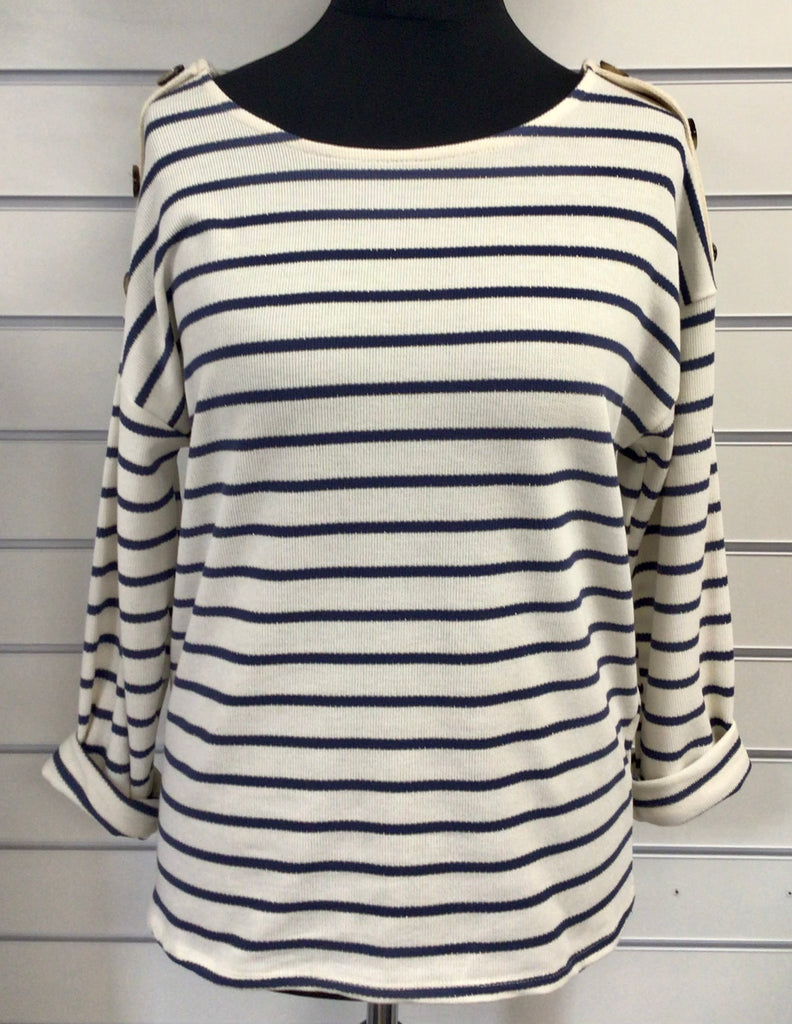 Stripe Button Shoulder Top One Size 8-18